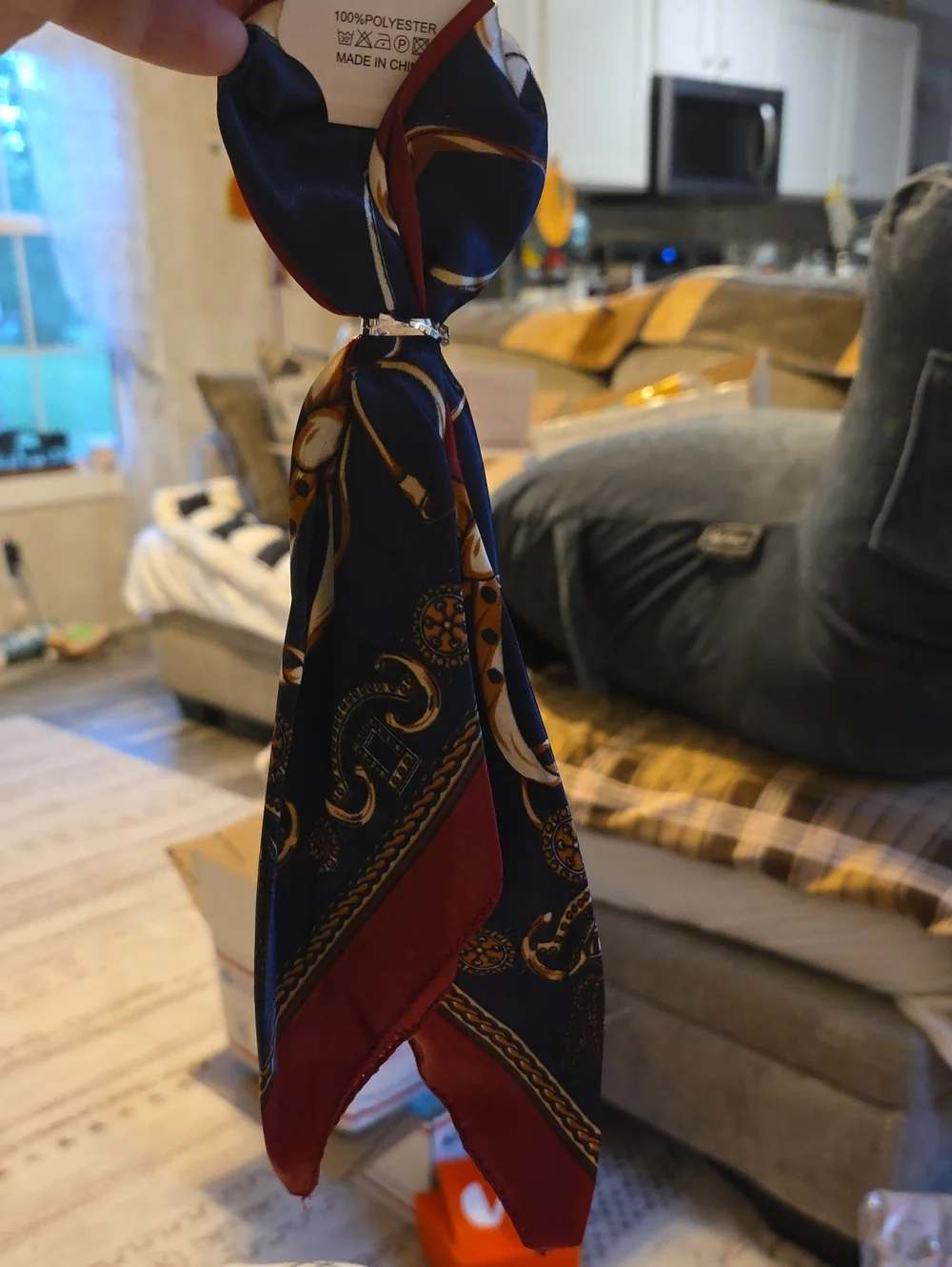 Navy & Burgundy Chain Print Silk Scarf
